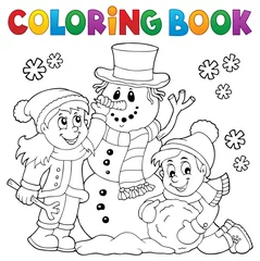 Papier Peint photo Pour enfants Coloring book kids building snowman 1