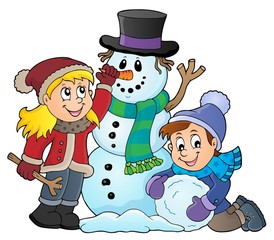 Kids building snowman theme image 1