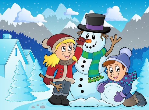 Kids building snowman theme image 2