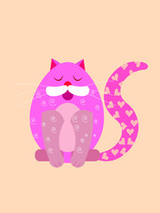 Pink cat on a light background