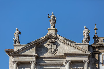 Detailed view of a pediment church, Third Order of San Francisco on Porto