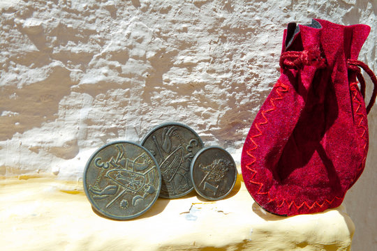 Old coins minted for the celebration of the Alburquerque medieval festival