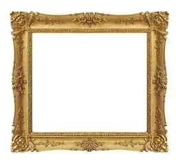 Golden frame for paintings, mirrors or photo isolated on white background