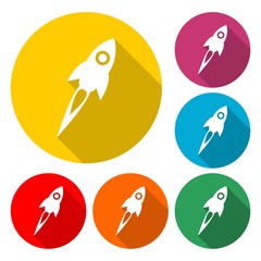 Business startup launch concept, Rocket icon, color set with long shadow