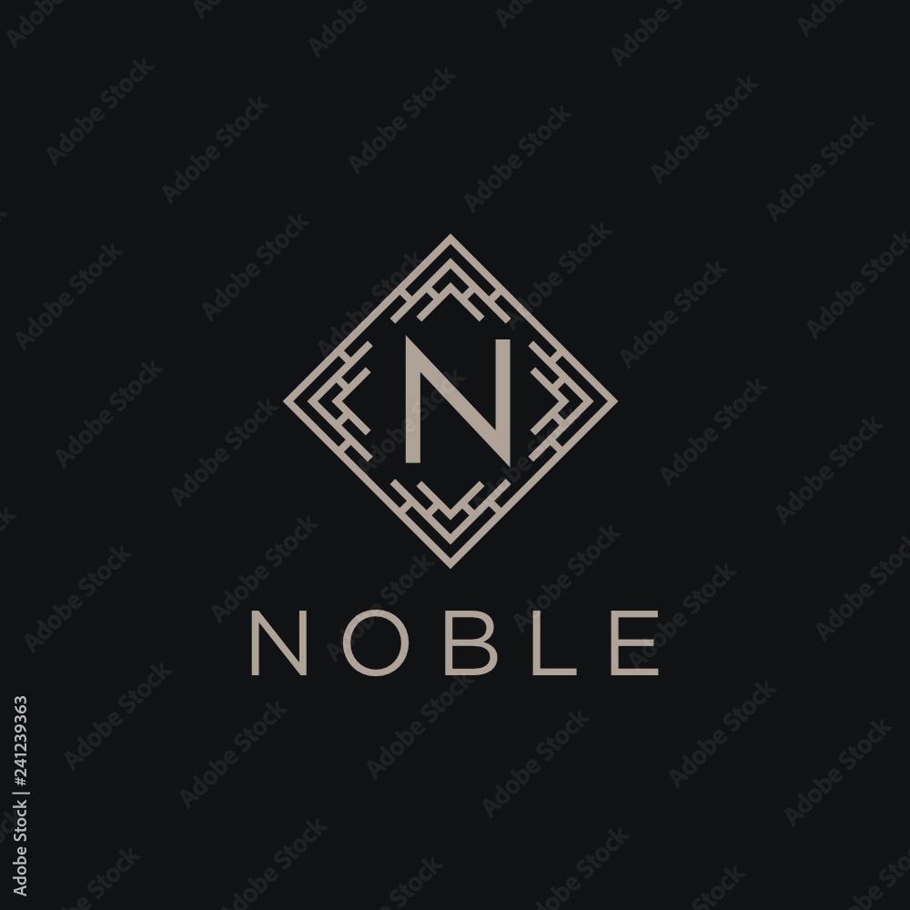 Poster premium linear shield monogram letter n logotype. elegant crest leaf stamp icon vector logo. luxury 