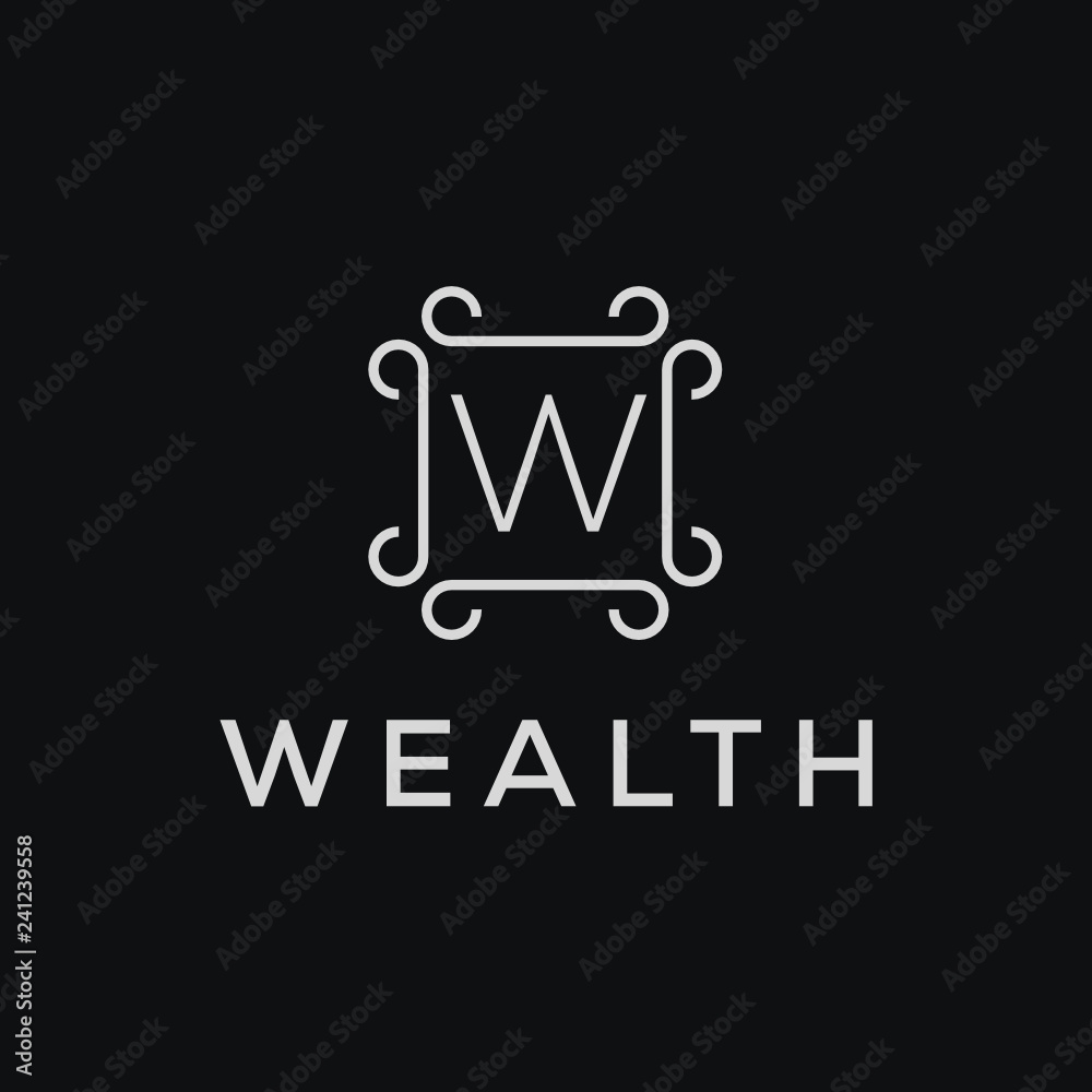 Poster premium linear shield monogram letter w logotype. elegant crest leaf stamp icon vector logo. luxury 