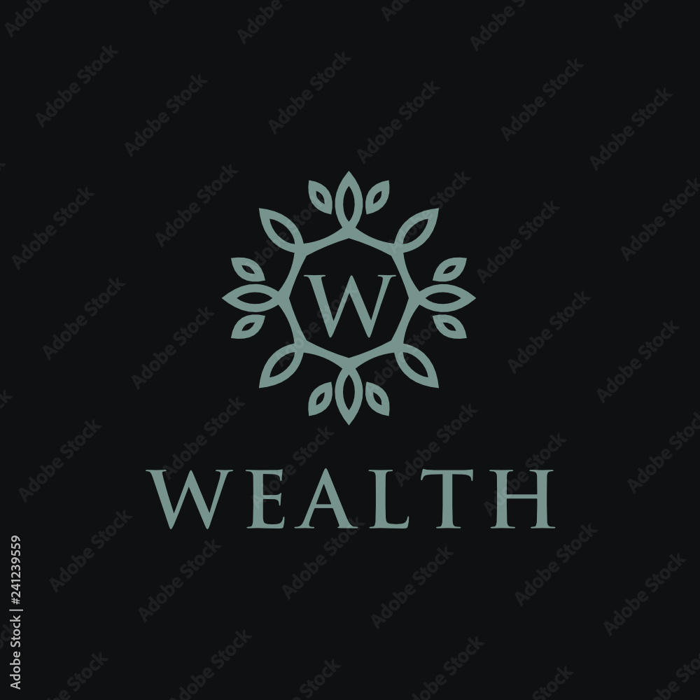 Poster premium linear shield monogram letter w logotype. elegant crest leaf stamp icon vector logo. luxury 
