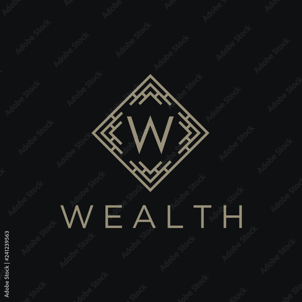 Poster premium linear shield monogram letter w logotype. elegant crest leaf stamp icon vector logo. luxury 