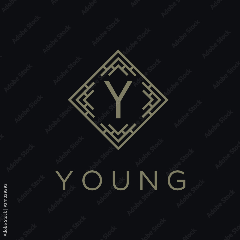 Poster premium linear shield monogram letter y logotype. elegant crest leaf stamp icon vector logo. luxury 