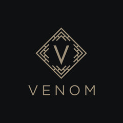 Premium linear shield monogram letter V logotype. Elegant crest leaf stamp icon vector logo. Luxury alphabet frame symbol. - Vector