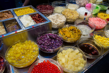 Topping mixed for Thai ice dessert. Thai sweet dessert (Khanom Thai)