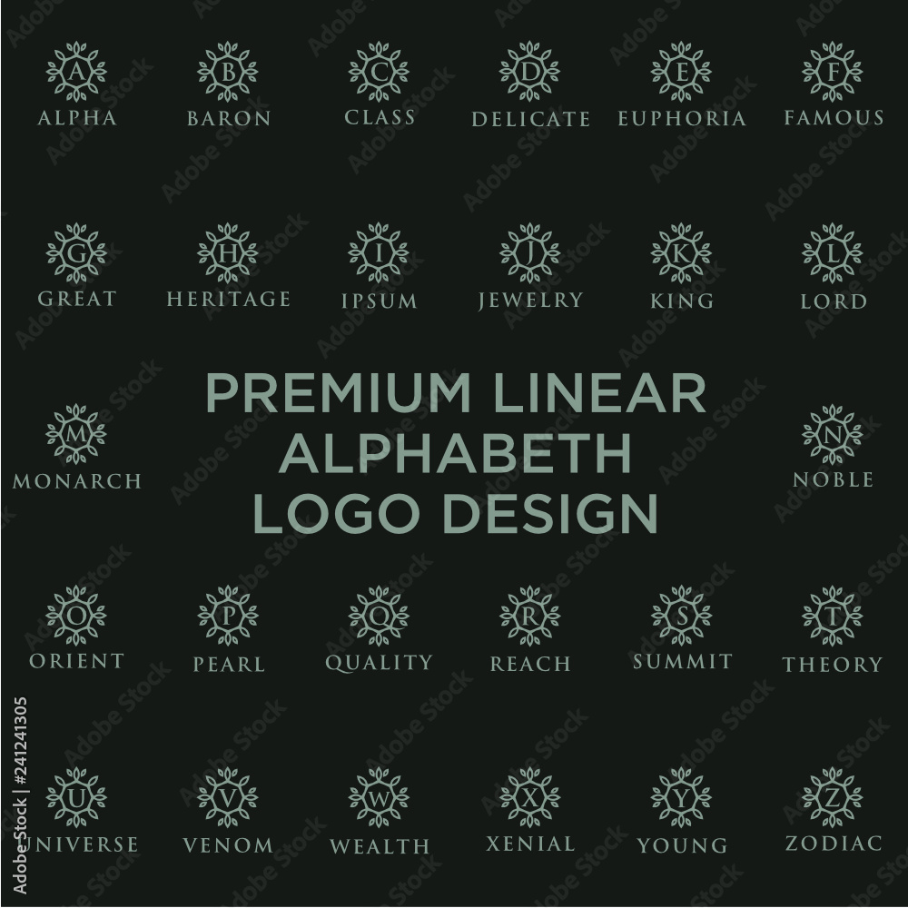 Poster premium linear shield monogram logotype. elegant crest leaf stamp icon vector logo. luxury alphabet 