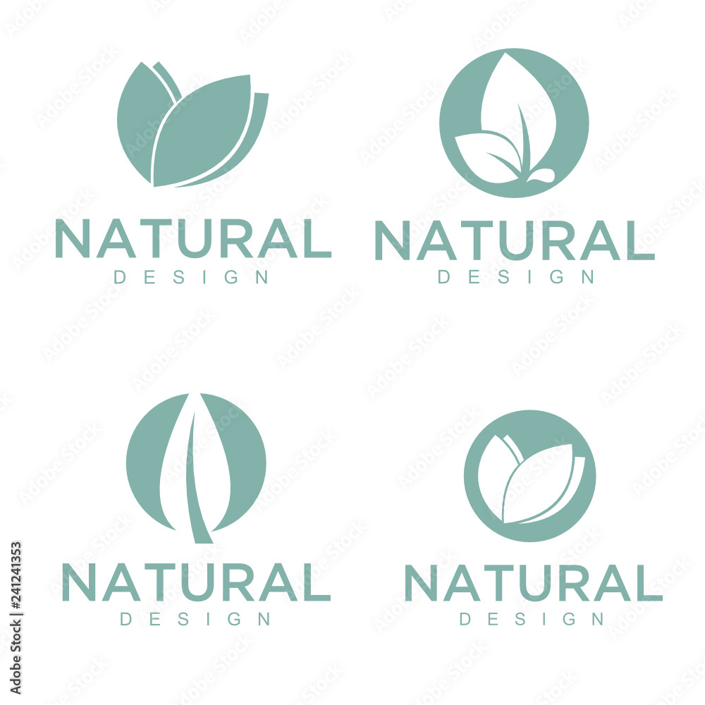 Poster Vector set of abstract green logo design templates - emblems for holistic medicine centers, yoga classes, natural and organic food products and packaging - circles made with leaves and flowers - Vecto