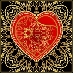 Valentine's day card with decorative ornament. Vector illustration. Template design for greeting and wedding card