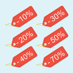 A set of icons, emblems with a discount percentage. The idea of tags for mega savings. Vector illustration.