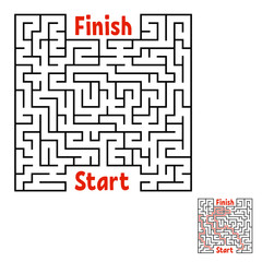 Abstract square maze. Game for kids. Puzzle for children. Labyrinth conundrum. Black flat vector illustration isolated on white background. With answer.