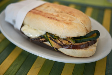 Vegetarian sandwich with mozzarella cheese