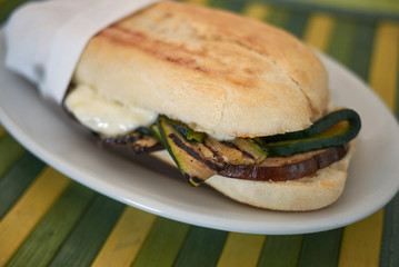 Vegetarian sandwich with mozzarella cheese