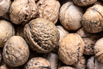 Dry walnuts close up