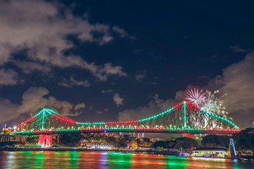 Fireworks over the Storey Bridge Brisbane Queensland Australia