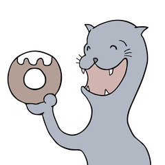 funny cat with dessert in his hand