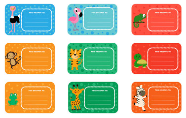 Back to school labels with cute animals.