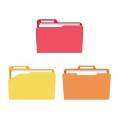 Set of different folders for dokements. Documents in the folder. Modern cartoon vector illustration in a flat style isolated on white background.