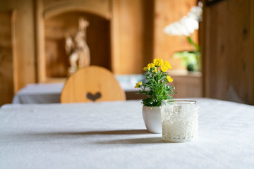 empty table in a traditional Tyrolean mountain restaurant in austria