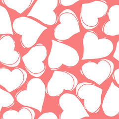 Seamless pattern with white hearts on pink background. Romantic Wallpaper, textiles, clothing, wrapping paper. Vector illustration.