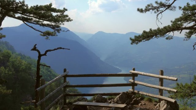 Viewpoint Banjska stena rock at Tara mountain looking down to Canyon of Drina river, Serbia, 4k