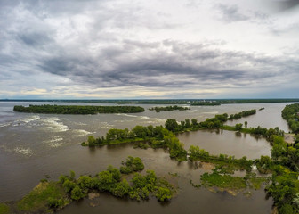 Aerial view of Parc des Rapids bird sanctuary, LaSalle, Quebec on a cloudy summer day