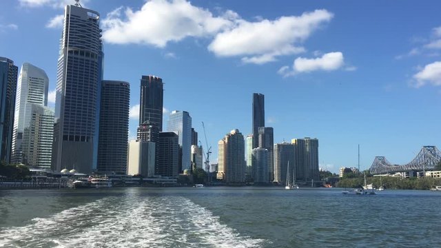 Skyline of Brisbane Riverside Quarter, Little Singapore. It's home to some of the city's most exciting restaurants, bars and eateries in Brisbane, Australia.