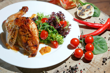 Fried chicken with vegetables.