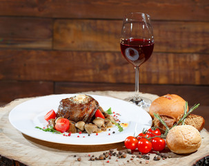 Meat dish with mushrooms.