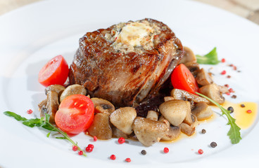 Meat dish with mushrooms.