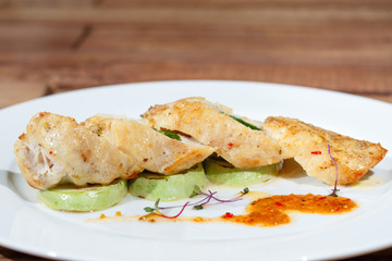 Pork tenderloin with broccoli puree.