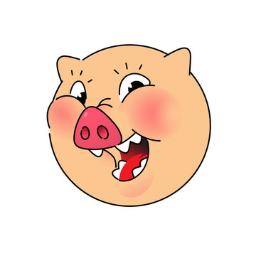The head of a pig.  Logo, symbol for the company. Emblem for fast food and food. Round head boar. Meat animal. Bacon. Funny cartoon face. Mascot Flat style....