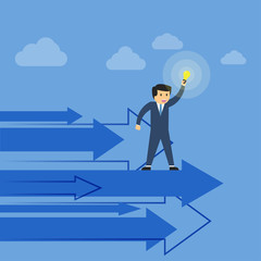 Business man hold idea on the progress arrow.