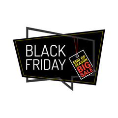 Dark flat speech bubble offer card with text - black friday, end of season big sale. Vector illustration discount tag isolated on white background  for banner  shop or market.