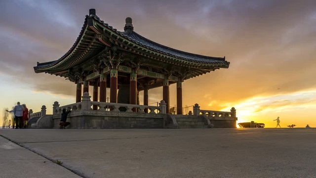 Time Lapse of a Sunset Over a Korean Pagoda in LA 