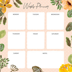 weekly planner with yellow green floral painting frame