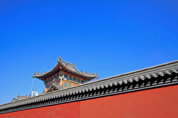 Gray roof and red walls in the Five Pagoda Temple, China