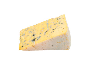 Piece of Blue Cheese on White Background Close Up