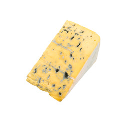 Piece of Blue Cheese on White Background Close Up