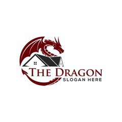 Dragon and roof concept for real estate or home logo icon template