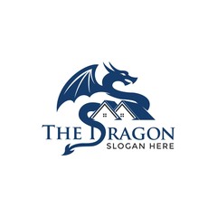 Dragon and roof concept for real estate or home logo icon template