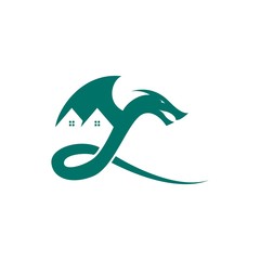 Dragon and roof concept for real estate or home logo icon template