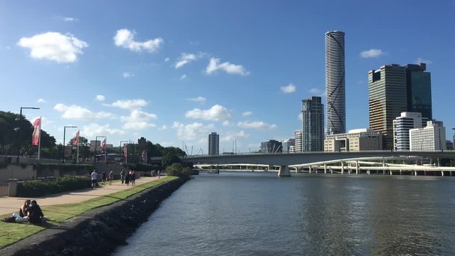 Urban landscape view of Brisbane city downtown skyline and Southbank Parkland in Queensland Australia