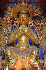 Fototapeta premium golden buddha statue in the Dazhao Lamasery, Hohhot, Inner Mongolia autonomous region, China