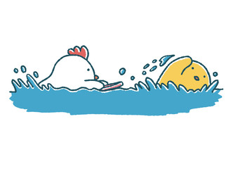 ゆるいひよことにわとりの水泳 © TAMAGO POTATO
